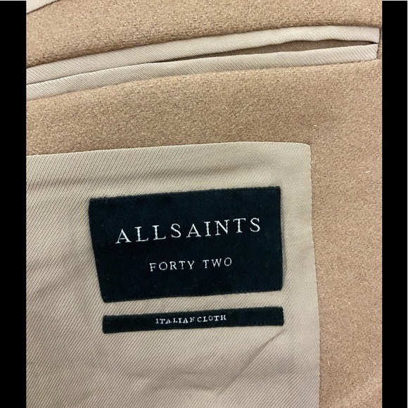 SOLD- All Saints Tulsen Tan Camel One Button Wool Long Coat. Men’s 42, XL. - Picture 6 of 11